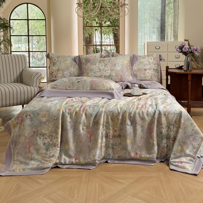 91家纺网 家纺一手货源 找家纺 娇逸家居 2026新款60s天丝数码印花夏被夏凉被空调被四件套 如飒