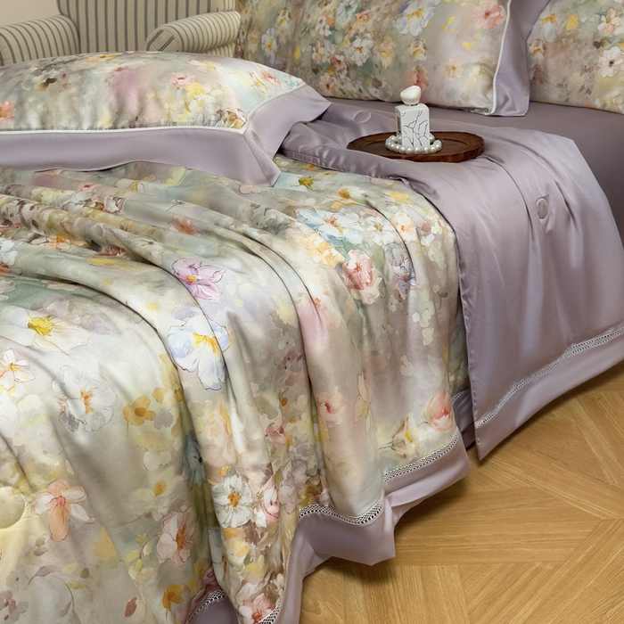 91家纺网 家纺一手货源 找家纺 娇逸家居 2026新款60s天丝数码印花夏被夏凉被空调被四件套 如飒