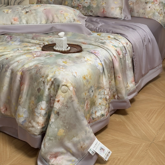 91家纺网 家纺一手货源 找家纺 娇逸家居 2026新款60s天丝数码印花夏被夏凉被空调被四件套 如飒