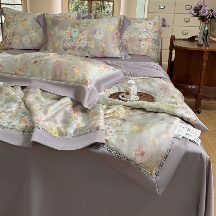 91家纺网 家纺一手货源 找家纺 娇逸家居 2026新款60s天丝数码印花夏被夏凉被空调被四件套 如飒