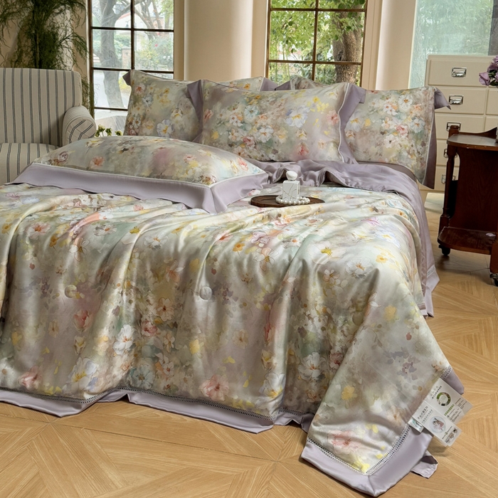 91家纺网 家纺一手货源 找家纺 娇逸家居 2026新款60s天丝数码印花夏被夏凉被空调被四件套 如飒