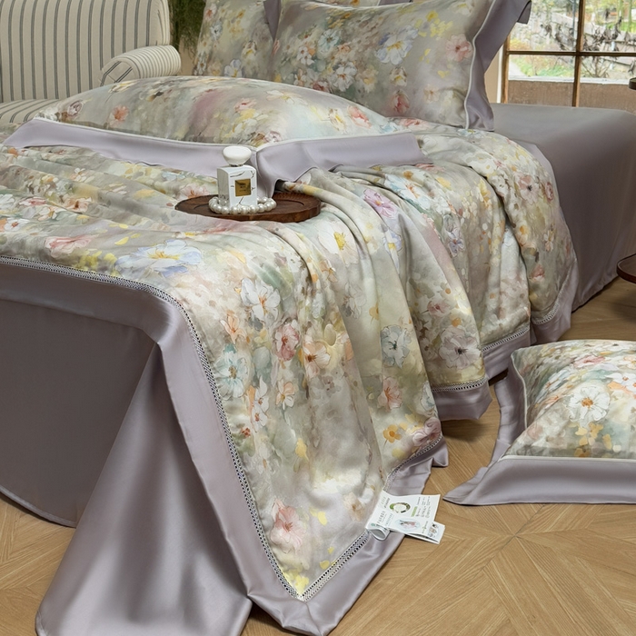 91家纺网 家纺一手货源 找家纺 娇逸家居 2026新款60s天丝数码印花夏被夏凉被空调被四件套 如飒