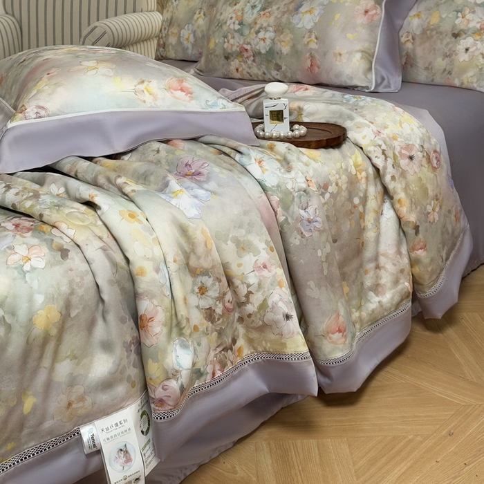 91家纺网 家纺一手货源 找家纺 娇逸家居 2026新款60s天丝数码印花夏被夏凉被空调被四件套 如飒