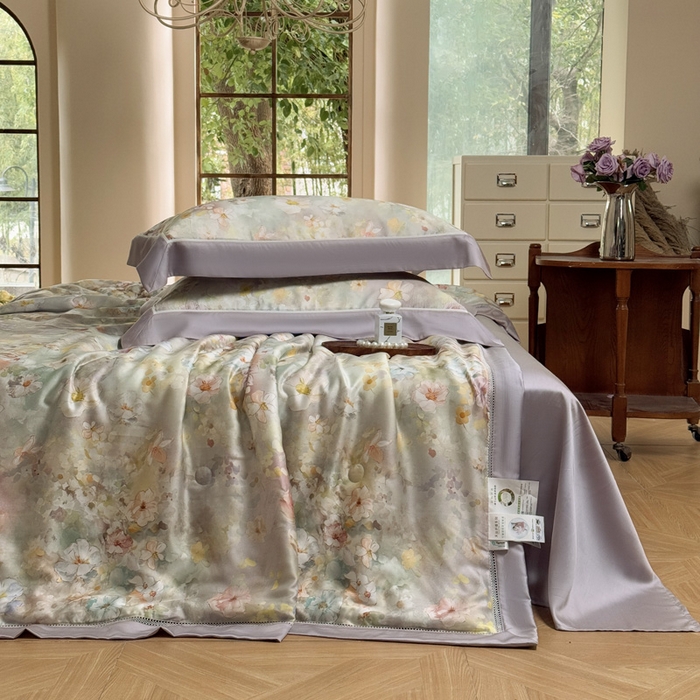 91家纺网 家纺一手货源 找家纺 娇逸家居 2026新款60s天丝数码印花夏被夏凉被空调被四件套 如飒