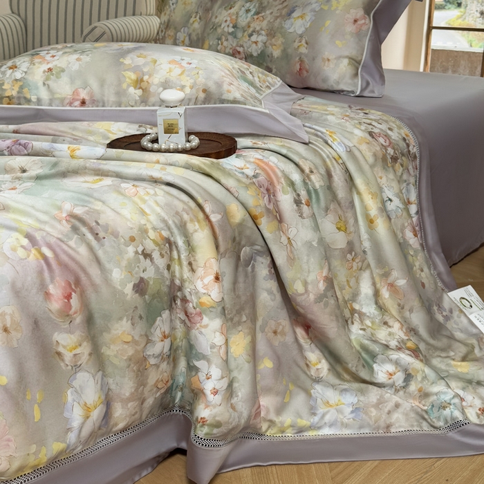 91家纺网 家纺一手货源 找家纺 娇逸家居 2026新款60s天丝数码印花夏被夏凉被空调被四件套 如飒