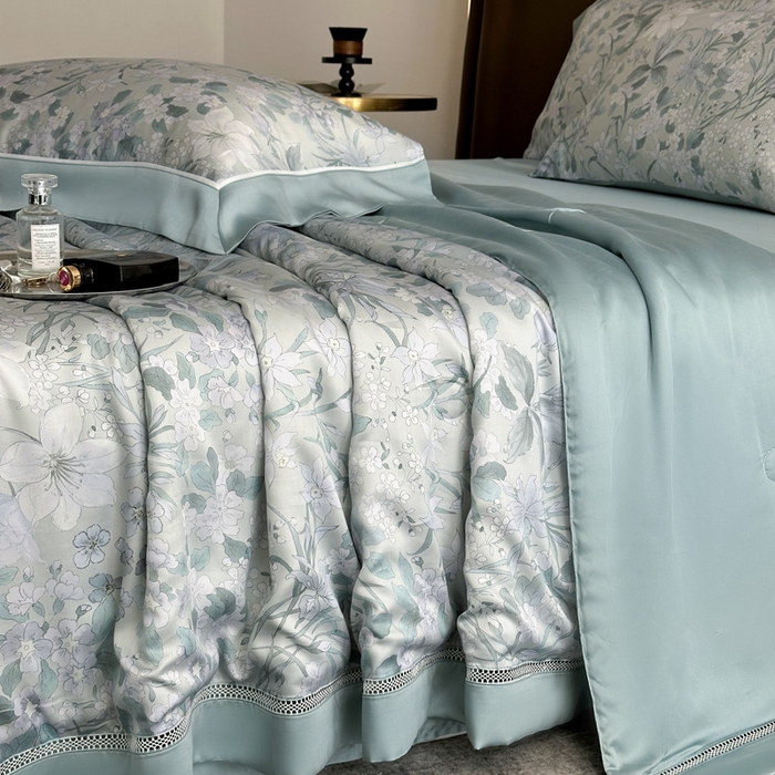 91家纺网 家纺一手货源 找家纺 娇逸家居 2026新款60s天丝数码印花夏被夏凉被空调被四件套 拾慕