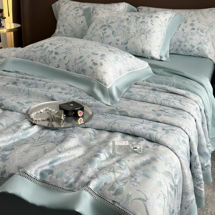 91家纺网 家纺一手货源 找家纺 娇逸家居 2026新款60s天丝数码印花夏被夏凉被空调被四件套 拾慕