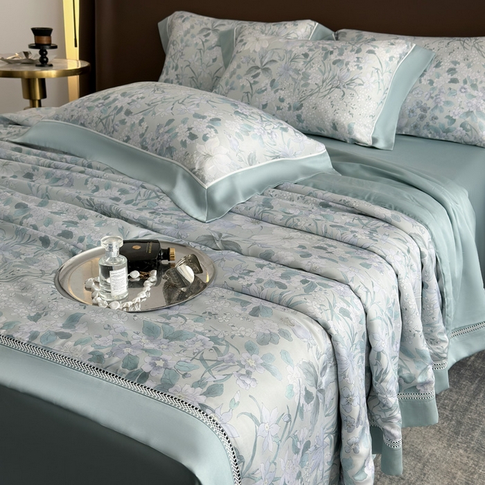 91家纺网 家纺一手货源 找家纺 娇逸家居 2026新款60s天丝数码印花夏被夏凉被空调被四件套 拾慕