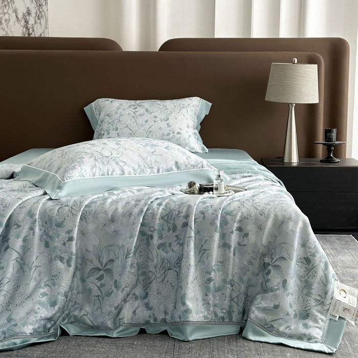 91家纺网 家纺一手货源 找家纺 娇逸家居 2026新款60s天丝数码印花夏被夏凉被空调被四件套 拾慕