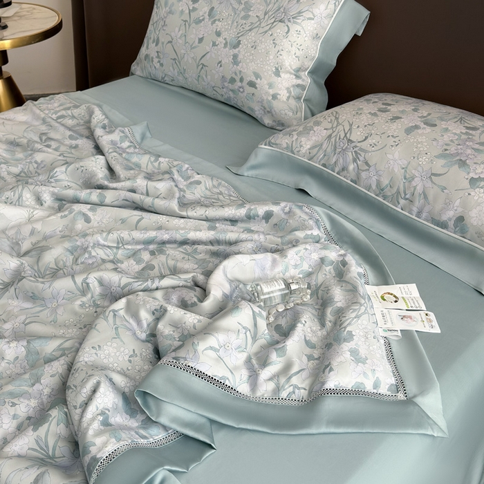 91家纺网 家纺一手货源 找家纺 娇逸家居 2026新款60s天丝数码印花夏被夏凉被空调被四件套 拾慕