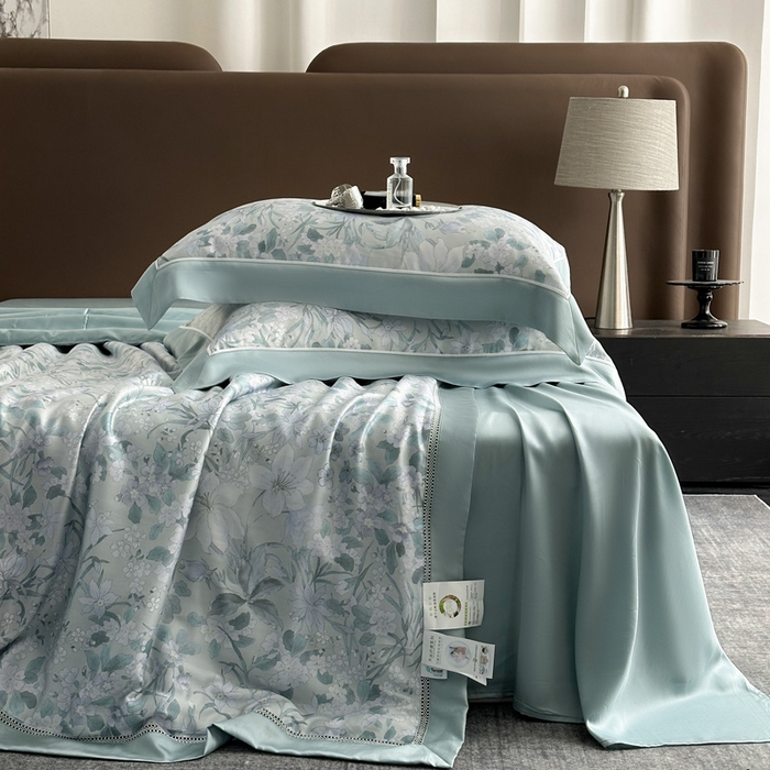 91家纺网 家纺一手货源 找家纺 娇逸家居 2026新款60s天丝数码印花夏被夏凉被空调被四件套 拾慕