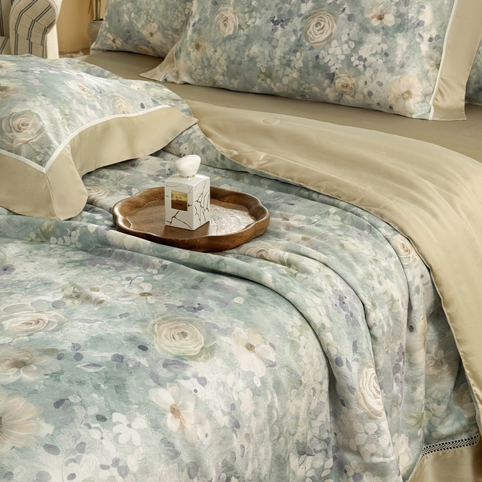 91家纺网 家纺一手货源 找家纺 娇逸家居 2026新款60s天丝数码印花夏被夏凉被空调被四件套 素瑾