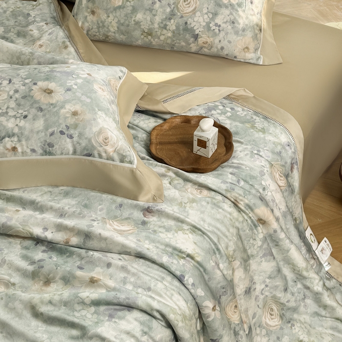 91家纺网 家纺一手货源 找家纺 娇逸家居 2026新款60s天丝数码印花夏被夏凉被空调被四件套 素瑾