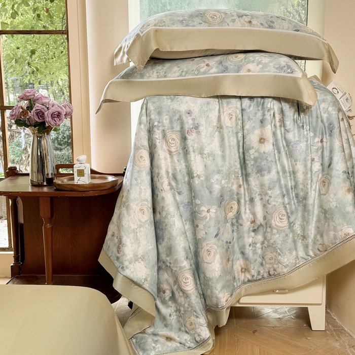 91家纺网 家纺一手货源 找家纺 娇逸家居 2026新款60s天丝数码印花夏被夏凉被空调被四件套 素瑾