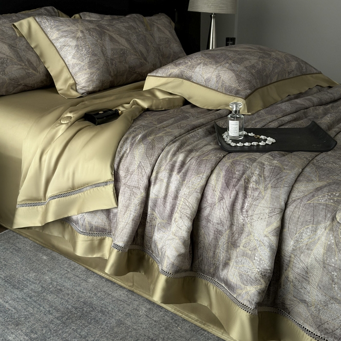 91家纺网 家纺一手货源 找家纺 娇逸家居 2026新款60s天丝数码印花夏被夏凉被空调被四件套 语叶