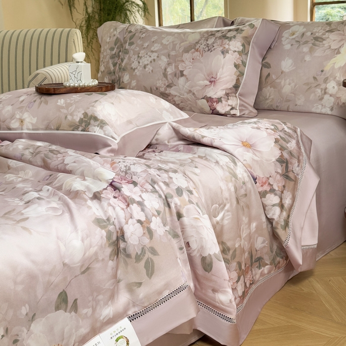 91家纺网 家纺一手货源 找家纺 娇逸家居 2026新款60s天丝数码印花夏被夏凉被空调被四件套 悦澜