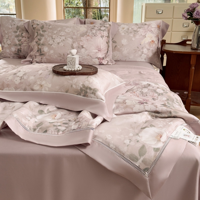 91家纺网 家纺一手货源 找家纺 娇逸家居 2026新款60s天丝数码印花夏被夏凉被空调被四件套 悦澜