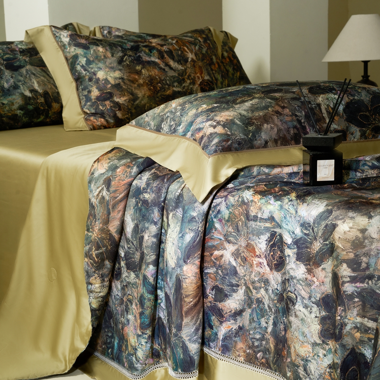 91家纺网 家纺一手货源 找家纺 娇逸家居 2026新款60s天丝数码印花夏被夏凉被空调被四件套 绮丽