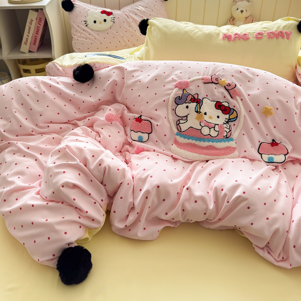 91家纺网 家纺一手货源 找家纺 （总）优选 2026新款小红书热款毛球混搭风毛巾绣床上用品四件套韩版学生三件套