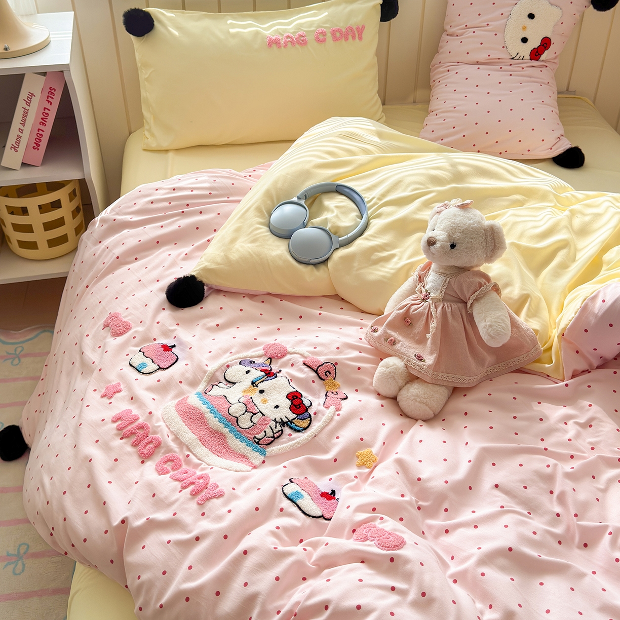 91家纺网 家纺一手货源 找家纺 （总）优选 2026新款小红书热款毛球混搭风毛巾绣床上用品四件套韩版学生三件套