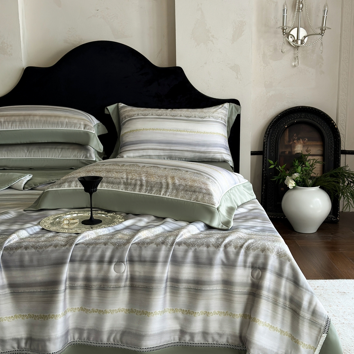 91家纺网 家纺一手货源 找家纺 娇逸家居 2026新款60s天丝数码印花夏被夏凉被空调被四件套 汀简