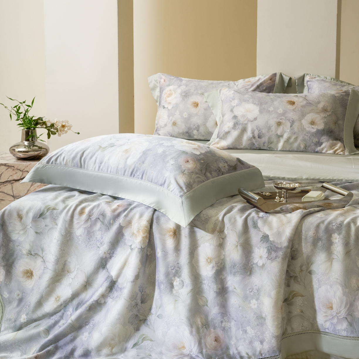 91家纺网 家纺一手货源 找家纺 娇逸家居 2026新款60s天丝数码印花夏被夏凉被空调被四件套 溪然