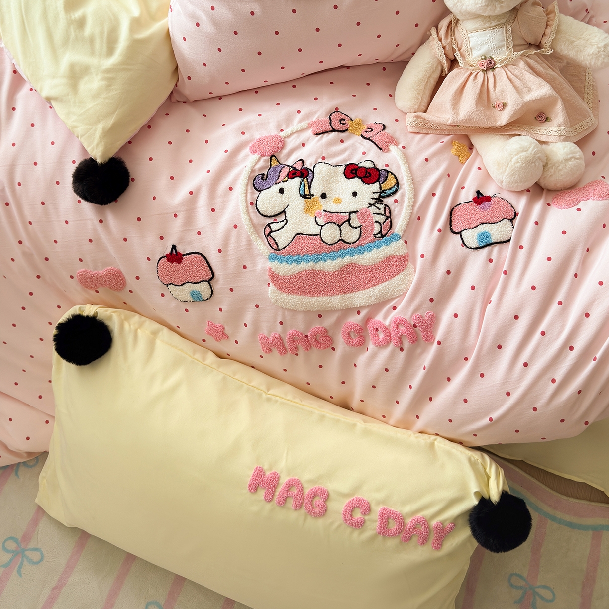 91家纺网 家纺一手货源 找家纺 （总）优选良品 2026新款小红书热款毛球混搭风毛巾绣床上用品四件套韩版学生三件套