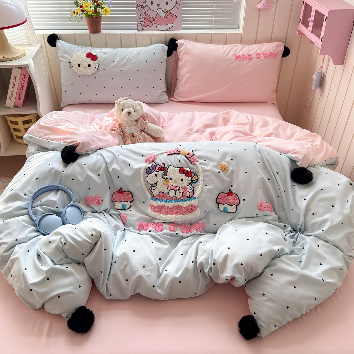 91家纺网 家纺一手货源 找家纺 （总）优选良品 2026新款小红书热款毛球混搭风毛巾绣床上用品四件套韩版学生三件套