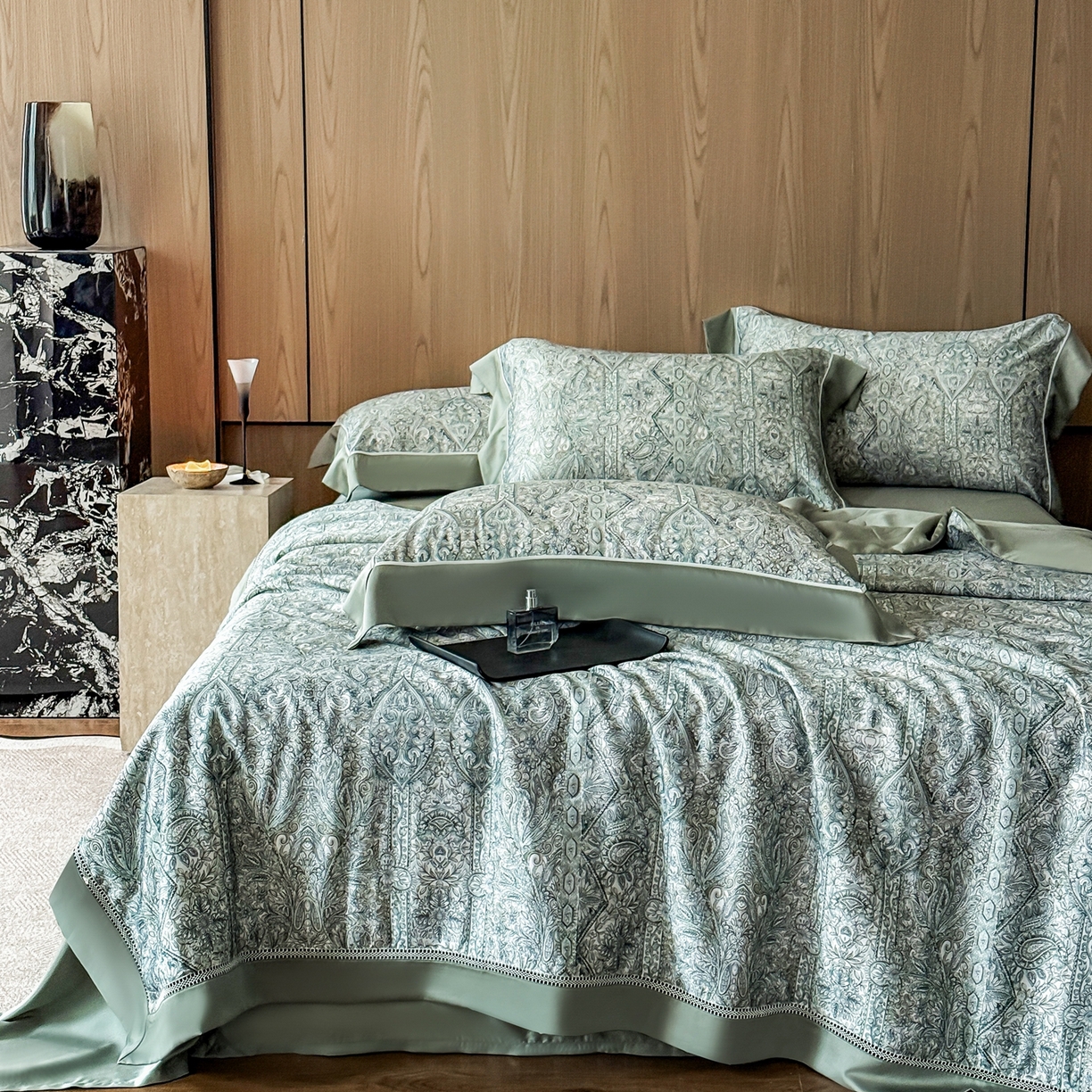 91家纺网 家纺一手货源 找家纺 娇逸家居 2026新款60s天丝数码印花夏被夏凉被空调被四件套 伊梵