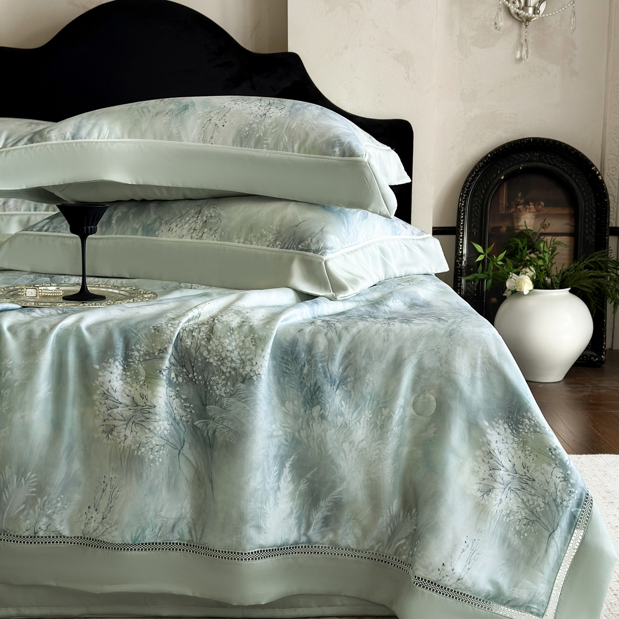 91家纺网 家纺一手货源 找家纺 娇逸家居 2026新款60s天丝数码印花夏被夏凉被空调被四件套 云雾间