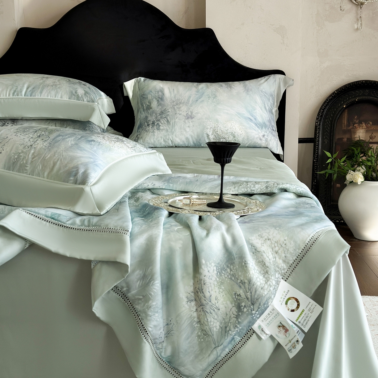 91家纺网 家纺一手货源 找家纺 娇逸家居 2026新款60s天丝数码印花夏被夏凉被空调被四件套 云雾间