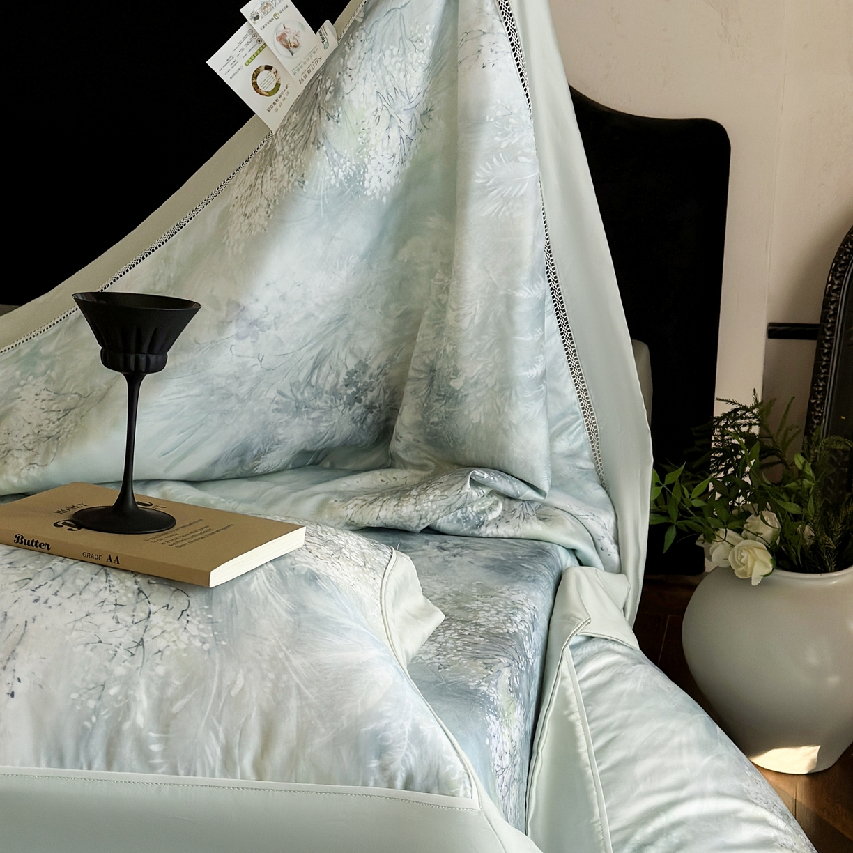 91家纺网 家纺一手货源 找家纺 娇逸家居 2026新款60s天丝数码印花夏被夏凉被空调被四件套 云雾间