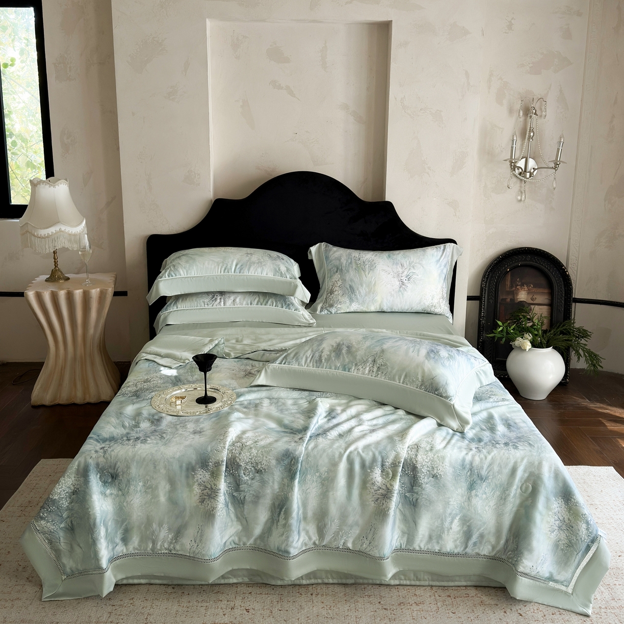 91家纺网 家纺一手货源 找家纺 娇逸家居 2026新款60s天丝数码印花夏被夏凉被空调被四件套 云雾间