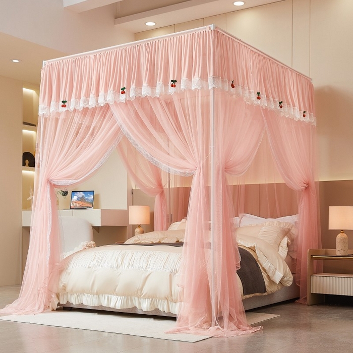 91家纺网 家纺一手货源 找家纺 （总）雪姿家纺 2026新款刺绣花边落地宫廷外穿杆蚊帐-落地樱桃