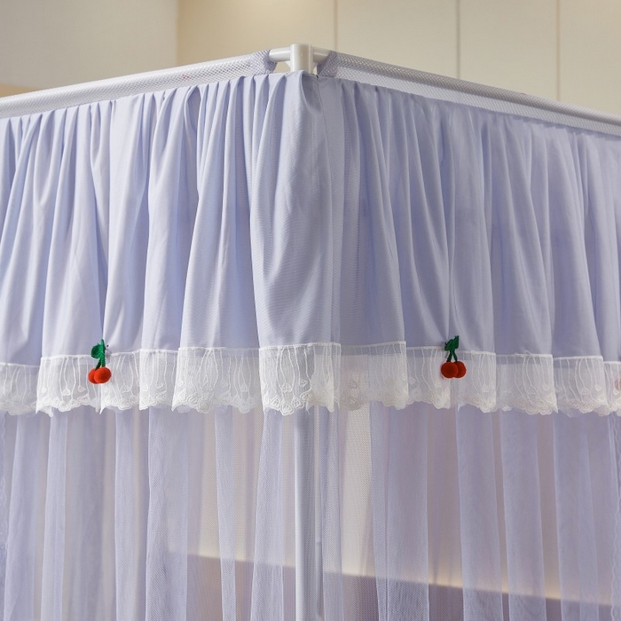 91家纺网 家纺一手货源 找家纺 雪姿家纺 2026新款刺绣花边落地宫廷外穿杆蚊帐-落地樱桃 刺绣花边樱桃-烟岚紫灰