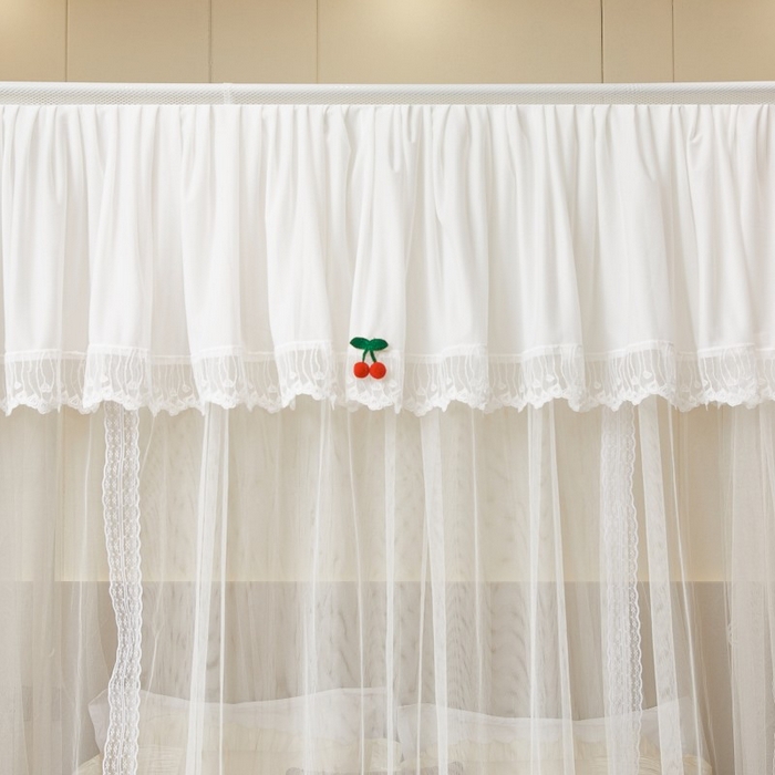 91家纺网 家纺一手货源 找家纺 雪姿家纺 2026新款刺绣花边落地宫廷外穿杆蚊帐-落地樱桃 刺绣花边樱桃-白色