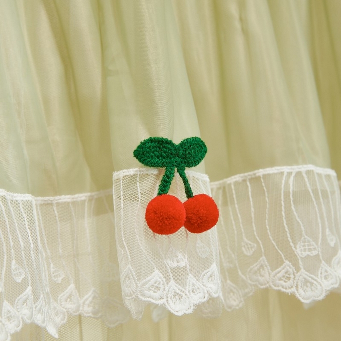 91家纺网 家纺一手货源 找家纺 雪姿家纺 2026新款刺绣花边落地宫廷外穿杆蚊帐-落地樱桃 刺绣花边樱桃-清爽茶绿