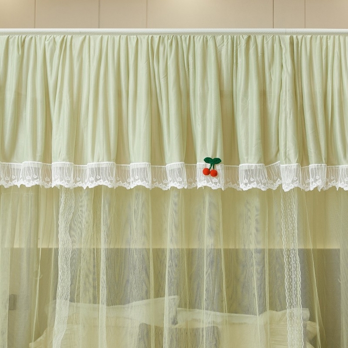91家纺网 家纺一手货源 找家纺 雪姿家纺 2026新款刺绣花边落地宫廷外穿杆蚊帐-落地樱桃 刺绣花边樱桃-清爽茶绿