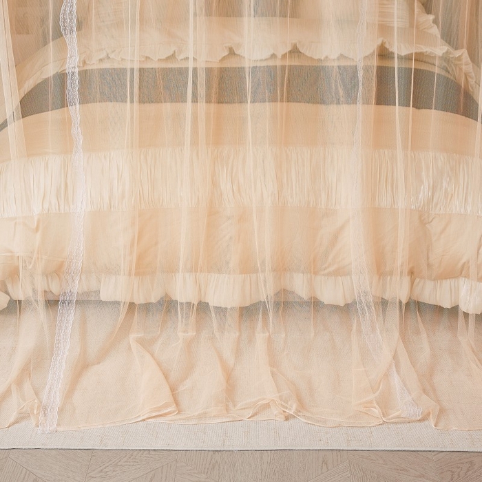 91家纺网 家纺一手货源 找家纺 雪姿家纺 2026新款刺绣花边落地宫廷外穿杆蚊帐-落地樱桃 刺绣花边樱桃-温柔杏色