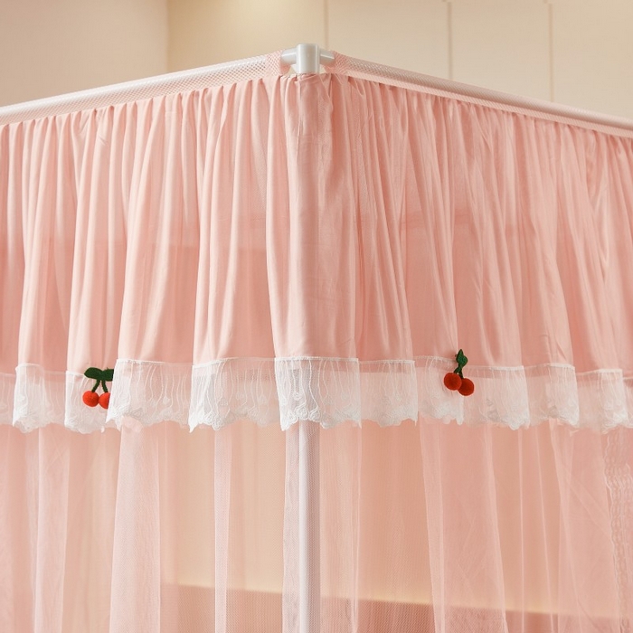 91家纺网 家纺一手货源 找家纺 雪姿家纺 2026新款刺绣花边落地宫廷外穿杆蚊帐-落地樱桃 刺绣花边樱桃-温馨粉玉
