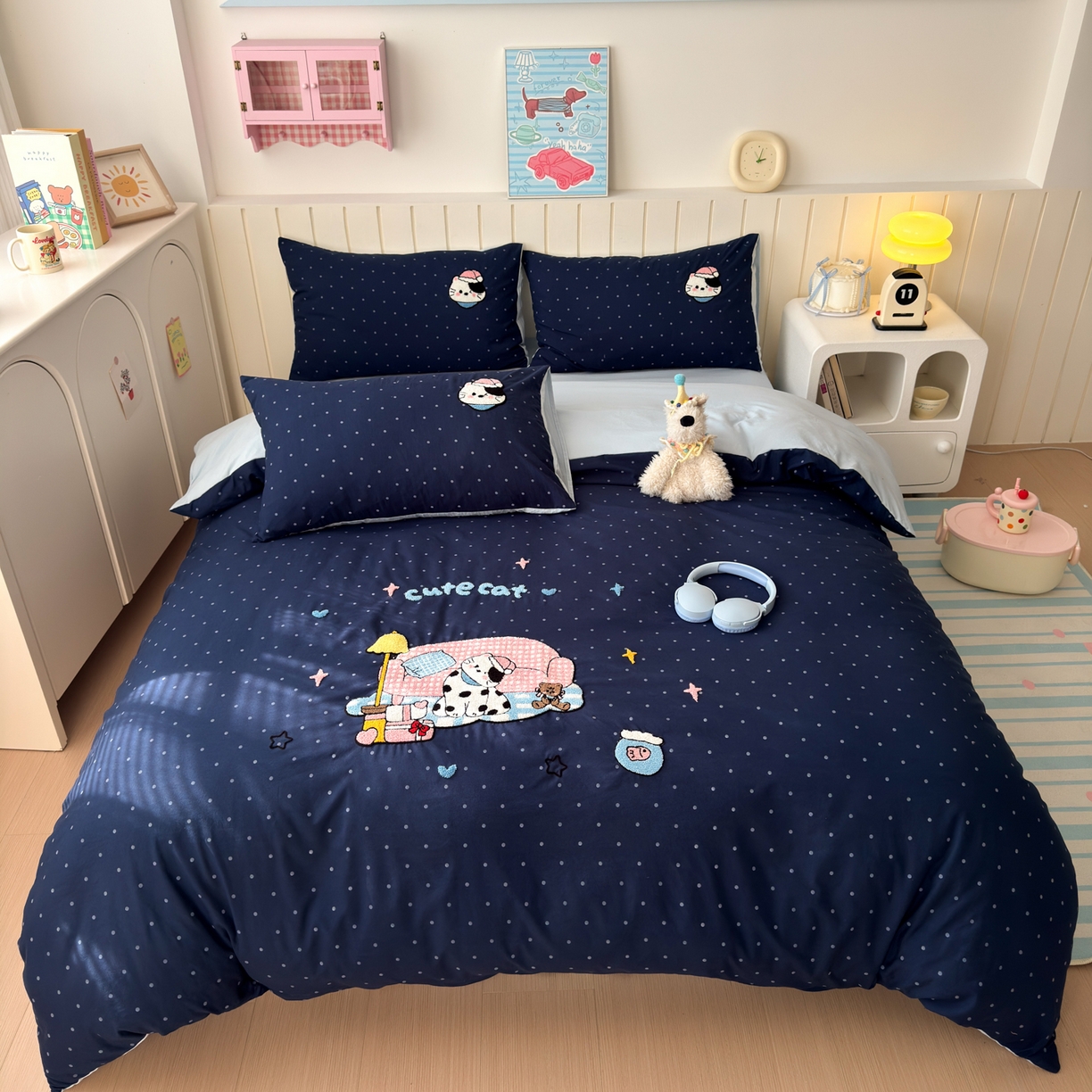 91家纺网 家纺一手货源 找家纺 （总）欣宜家纺 2026新款云朵棉毛巾绣床上四件套卡通被套床单学生宿舍三件套