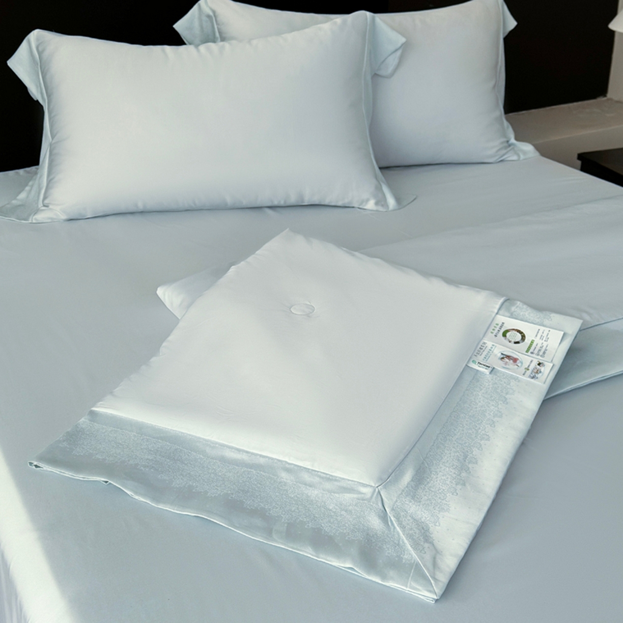 娇逸家居 2026新款60天丝素色金丝提花拼边款夏被夏凉被空调被四件套-芙莉 汐蓝