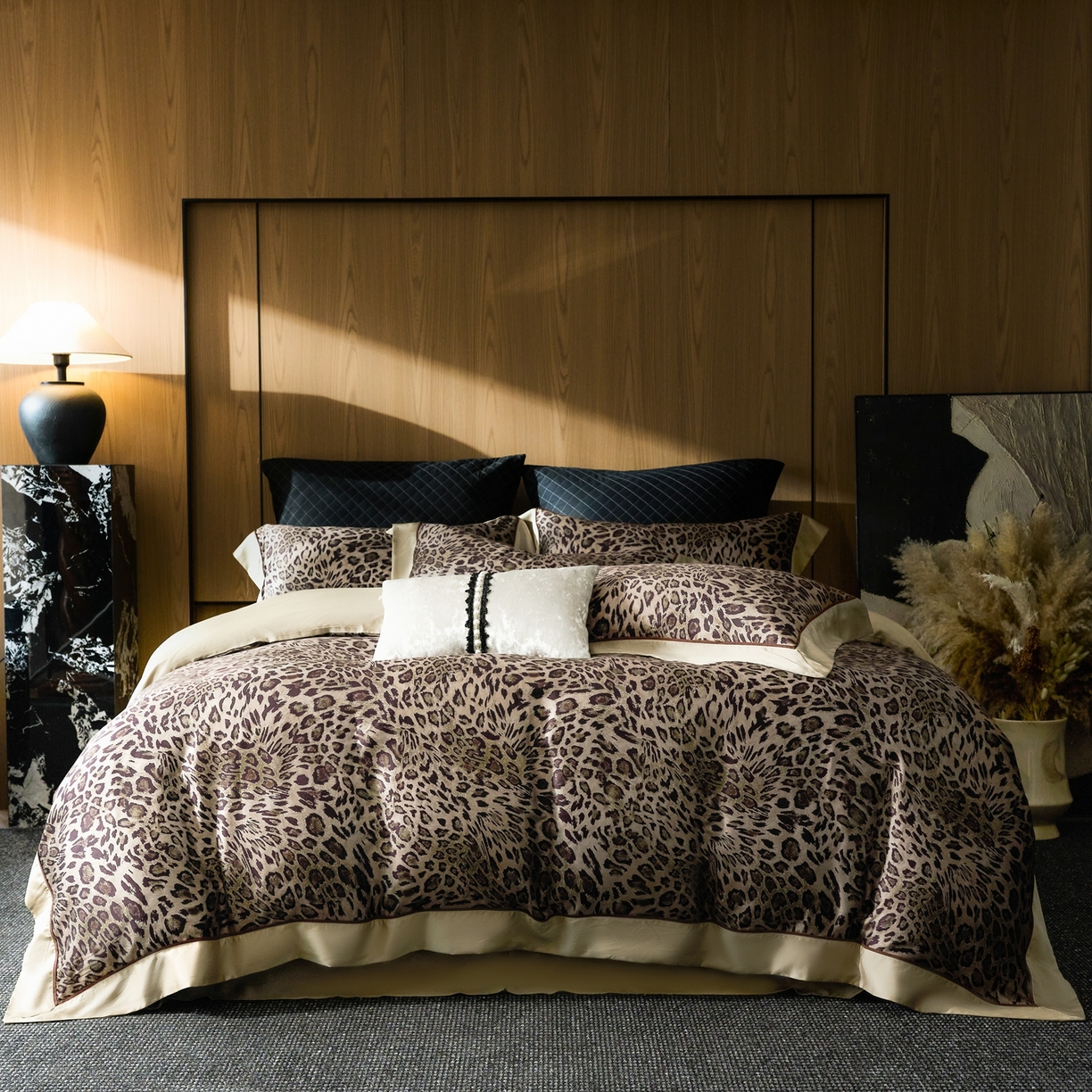 娇逸家居 2026新款60s兰精天丝数码印花四件套 野趣咖