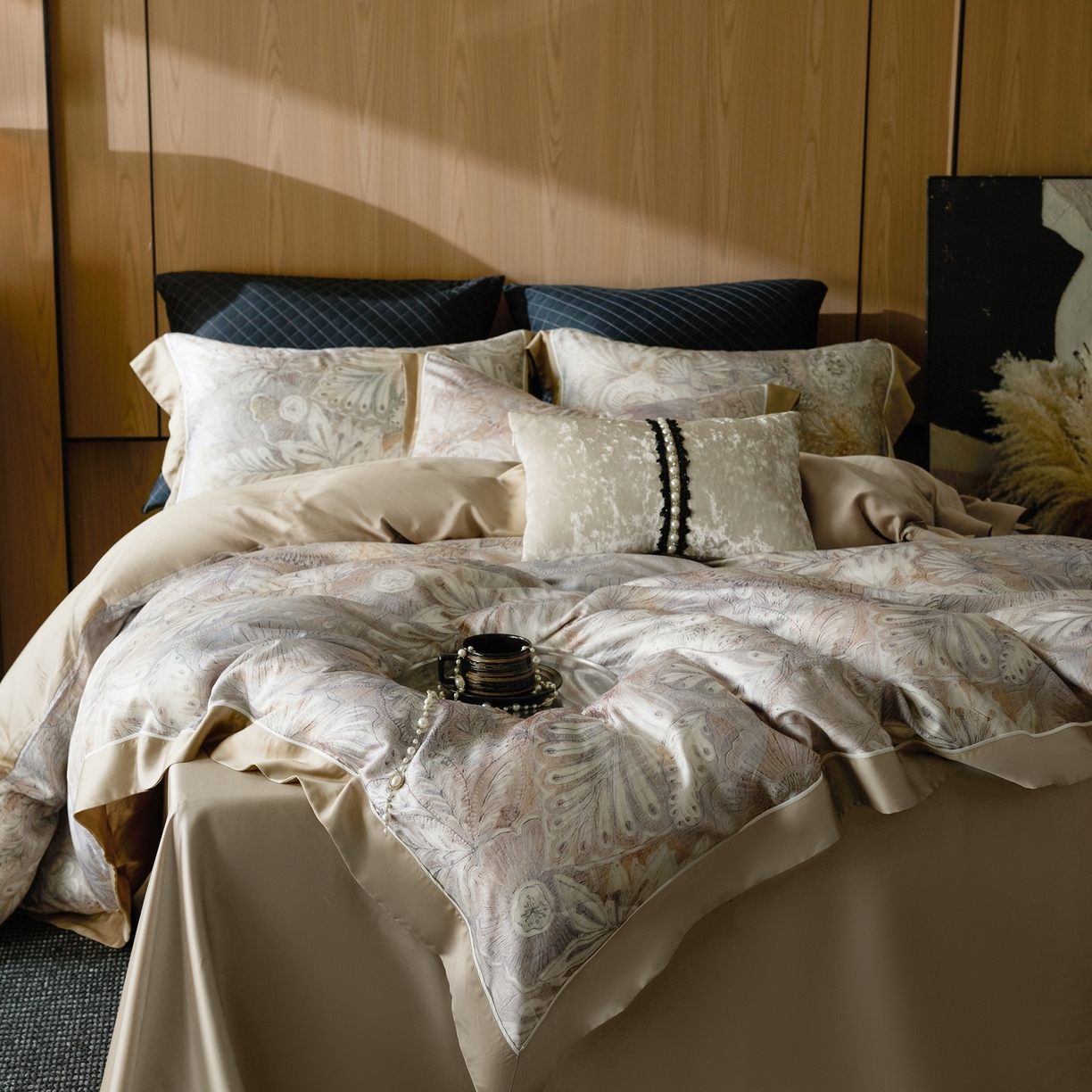 91家纺网 家纺一手货源 找家纺 娇逸家居 2026新款60s兰精天丝数码印花四件套 遇春