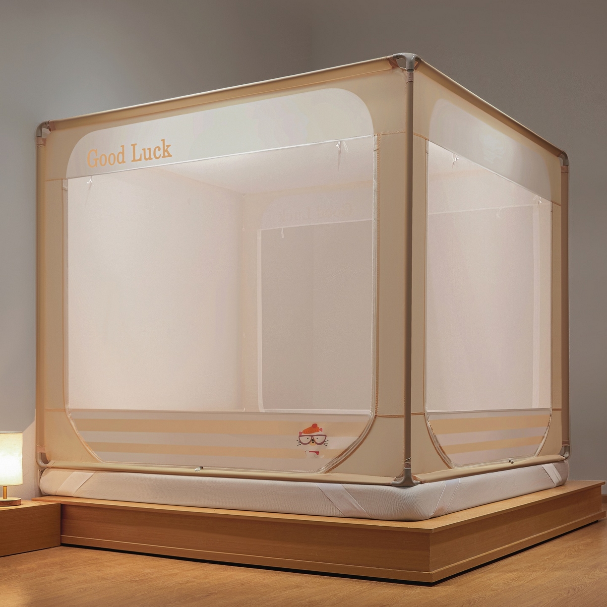 91家纺网 家纺一手货源 找家纺 （总）雪姿家纺 2026新款外穿杆三开u型门回底床笠款防摔蚊帐-星梦