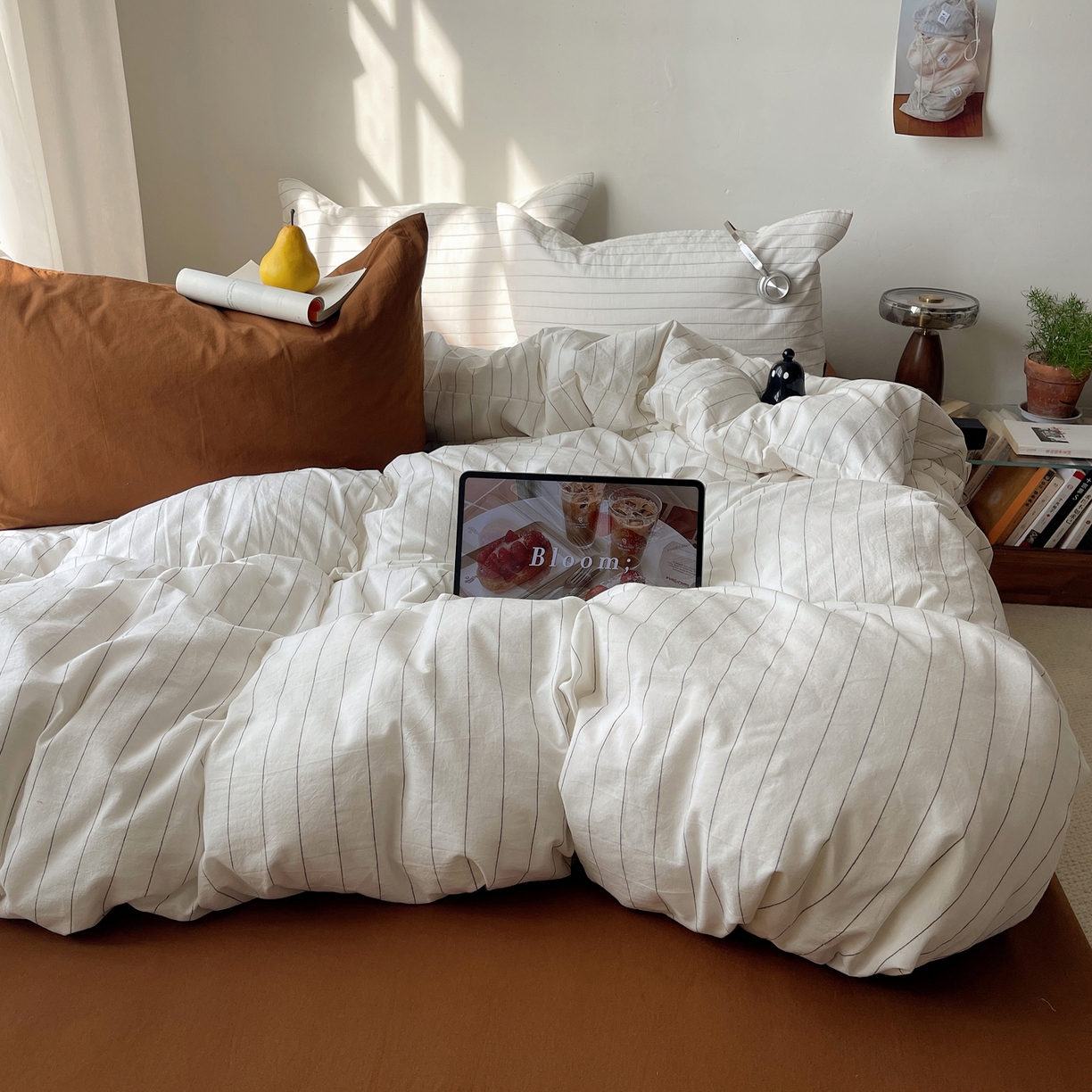 XIWEN-希文家纺 2026春夏新款40支全棉纯棉色织水洗棉四件套 北川-白