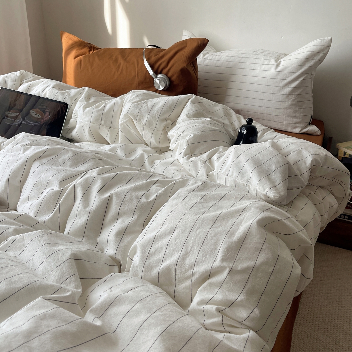 91家纺网 家纺一手货源 找家纺 XIWEN-希文家纺 2026春夏新款40支全棉纯棉色织水洗棉四件套 北川-白