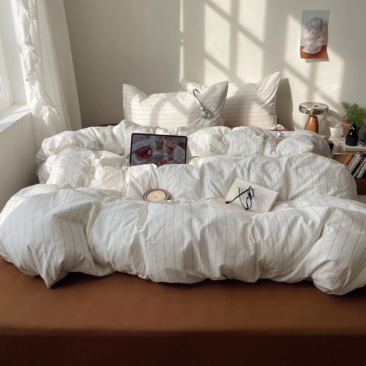 91家纺网 家纺一手货源 找家纺 XIWEN-希文家纺 2026春夏新款40支全棉纯棉色织水洗棉四件套 北川-白