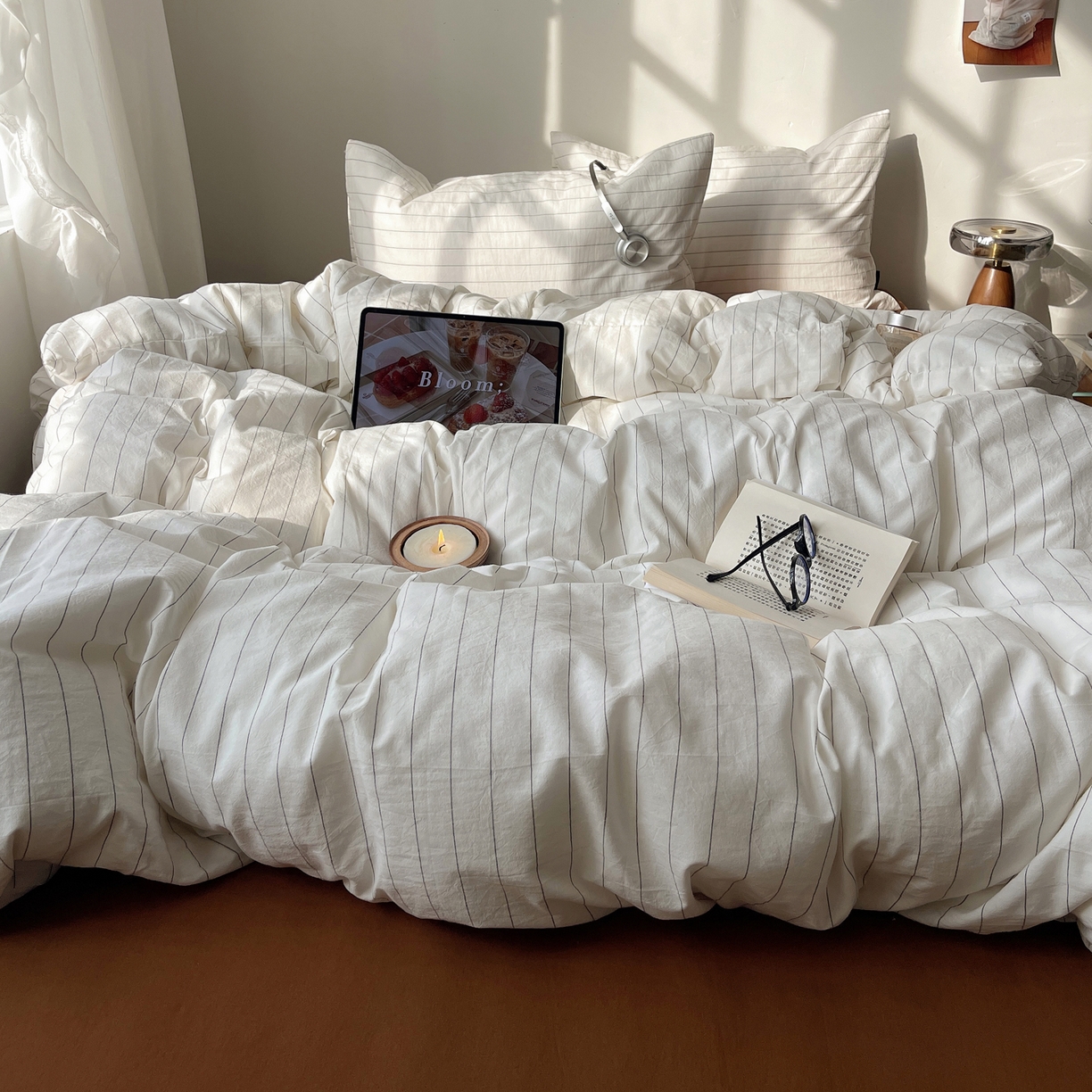 91家纺网 家纺一手货源 找家纺 XIWEN-希文家纺 2026春夏新款40支全棉纯棉色织水洗棉四件套 北川-白