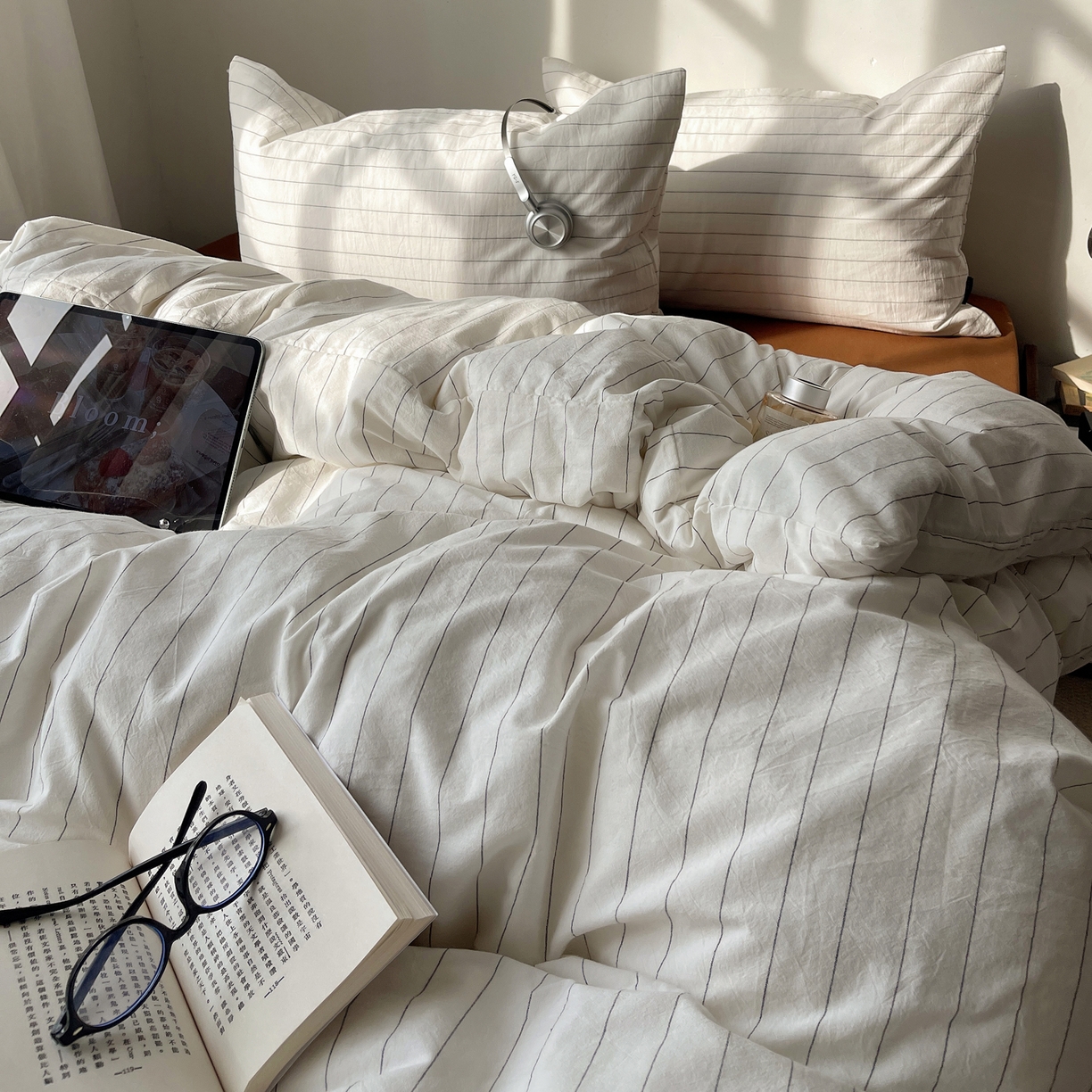 91家纺网 家纺一手货源 找家纺 XIWEN-希文家纺 2026春夏新款40支全棉纯棉色织水洗棉四件套 北川-白